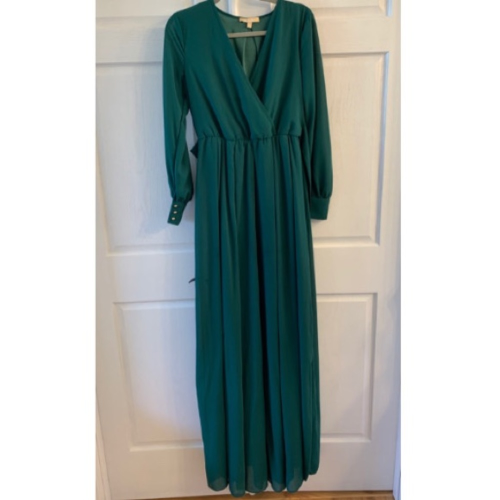 LYDIA HUNTER GREEN LONG SLEEVE MAXI DRESS